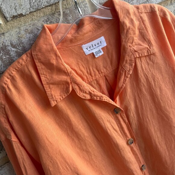 Velvet by Graham & Spencer Long Sleeve Button Up 100% Linen Shirt Women's Size L - Picture 5 of 8